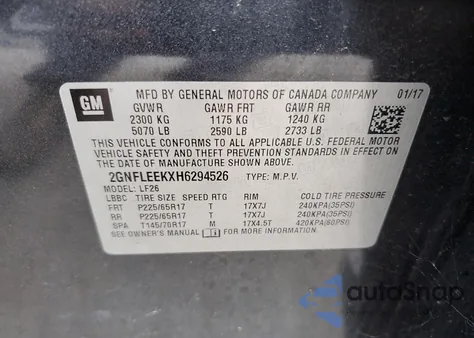 2017 Chevrolet Equinox Ls из США, поврежденный, VIN 2GNFLEEKXH6294526